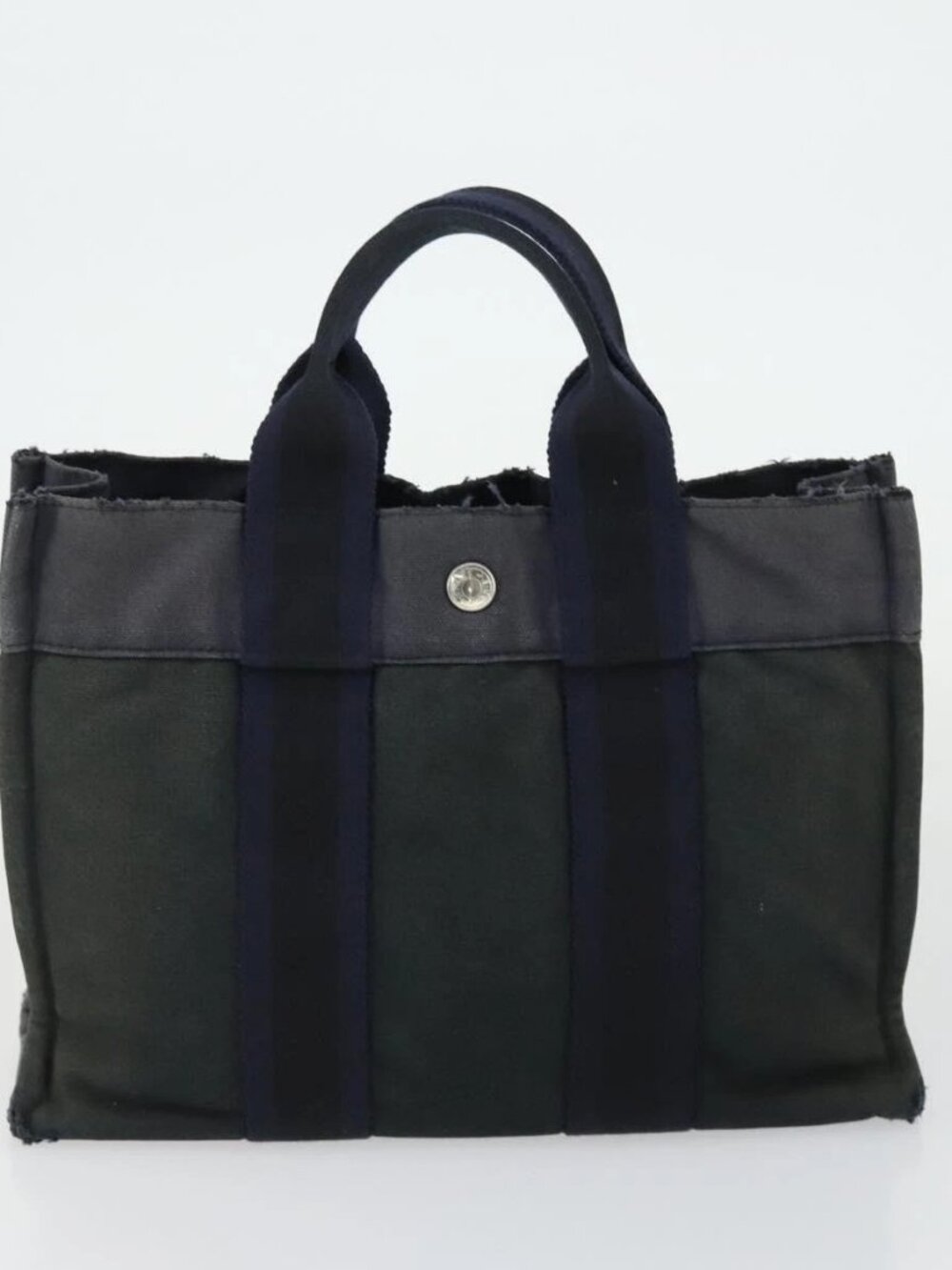 HERMES Fourre Tout Hand Bag Canvas 2 Set Gray Navy - Picture 11 of 16